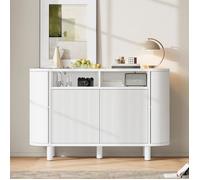 Buffet blanc avec structure en relief 3D - Commode avec coins arrondis - Buffet avec portes de réfrigérateur- avec pieds réglables