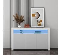 Buffet blanc brillant avec lumières LED - Meuble de rangement moderne à 3 portes en bois avec télécommande - Idéal pour cuisine, salon, salle à manger ou couloir