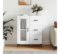 Buffet Blanc Brillant Moderne en Bois d'Ingénierie 69,5x34x90 cm, Meuble de Rangement Élégant pour Salon et Salle à Manger, Armoire de Séjour avec 3 Portes 2 Tiroirs, Design Fonctionnel et Luxueux