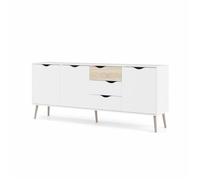 buffet - blanc / chene - 3 portes / 3 tiroirs - pietement évasé en bois massif - 195,7 x 39,1 x 81,7 cm - tvilum