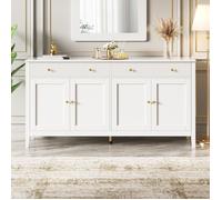 Buffet blanc élégant, buffet de salon avec 2 tiroirs et 4 portes, 160*40*82 cm, convenant aussi bien à la salle à manger qu'au salon