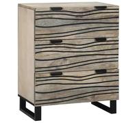 Buffet Blanc en Bois de manguier Massif 60 x 33.5 x 75 cm avec tiroirs, Meuble Bas de Rangement pour Salle à Manger, Salon ou Cuisine, Design Rustique et Pieds en Fer élégants