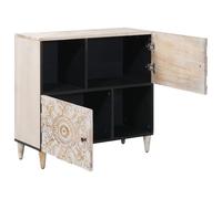 Buffet blanc en bois massif de mangue, 80 x 33,5 x 75 cm, avec espace de rangement et compartiments, meuble bas moderne pour salon, compact et peu encombrant, avec pieds en métal et design élégant