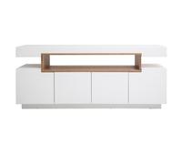 Buffet scandinave blanc laqué brillant et bois 4 portes L180 cm LIVO