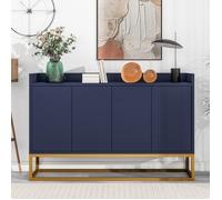 Buffet - Bleu Marine - 4 Portes - Base Métallique Dorée - Étagères Réglables - Meuble de Rangement -Salon