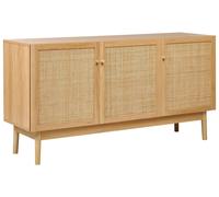 Buffet Boho en Bois de Pin 3 Portes Façade en Rotin Armoire Panneau de Particule
