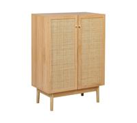 Beliani Buffet Boho Rustique en Bois de Pin Armoire 2 Portes Etagères Façade en Rotin Bois Clair Nivo
