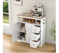 Buffet Bois et blanc, Buffet de Cuisine Bas, 3 tiroirs et 2 portes, Buffet bahut pour Salon Cuisine Bureau, 100x40x105 cm