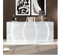 Buffet brillant de salon à trois portes 150 x 40 x 70 cm avec éclairage LED Meubles de rangement Design moderne Blanc