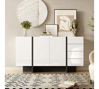 Buffet brillant Merax, bahut moderne avec 2 portes et 4 tiroirs, design élégant pour le salon ou la salle à manger, blanc