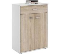 IDIMEX Buffet Calais, Commode Meuble de Rangement avec 1 tiroir et 2 Portes, en mélaminé Blanc Mat et décor chêne Sonoma