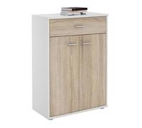 IDIMEX Buffet Calais, Commode Meuble de Rangement avec 1 tiroir et 2 Portes, en mélaminé Blanc Mat et décor chêne Sonoma