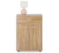 Buffet CALAIS, commode meuble de rangement avec 1 tiroir et 2 portes, en mélaminé décor chêne sonoma