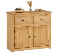 Buffet CANCUN commode en bois style maison de campagne, avec 2 portes et 2 tiroirs en pin massif finition teinté Naturel G