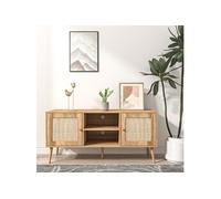 Buffet Cange Avec Portes Effet Cannage Et 2 Niches 120 Cm Marron