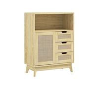 Buffet cannage effet bois style bohème chic - 3 tiroirs, porte, étagère, grande niche