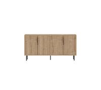 CONCEPT USINE | Buffet Cannelé 4 Portes CIARO Aspect Bois 150 x 75 cm | Design Chêne Saphir & Piètement Noir | Meuble de Rangement Graphique pour Salon, Salle à Manger | Style Naturel et Contemporain