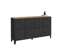 IDMarket Buffet casier Ester 139 cm 8 portes métal noir plateau bois design industriel