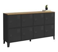 IDMarket Buffet casier Ester 139 cm 8 portes métal noir plateau bois design industriel