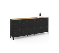 Buffet casier 180 cm ESTER 10 portes en métal noir plateau bois design industriel