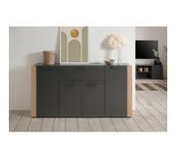 Buffet CENTO - Gris Anthracite & Chêne Artisan - 4 portes, 1 tiroir - L162 x P35 x H85 cm