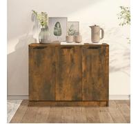 Buffet - Chêne Fumé - 90,5x30x70 cm - 3 Portes - Bois d'Ingénierie - Style Contemporain
