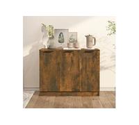 Buffet - Chêne Fumé - 90,5x30x70 cm - 3 Portes - Bois d'Ingénierie - Style Contemporain