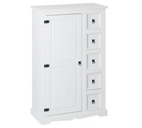 Buffet Chiffonnier Apothicaire Tequila Style Mexicain Avec 1 Portes Et 5 Tiroirs, En Pin Massif Lasuré Blanc Blanc