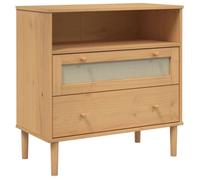 Buffet CLOUD, commode meuble de rangement SENJA aspect rotin marron 80x40x80 cm bois massif de pin J1391