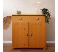 Buffet COLMAR commode bahut vaisselier meuble bas rangement avec 1 tiroir et 2 portes, en pin massif teinté et ciré