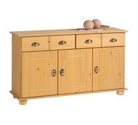 Buffet Colmar Commode Bahut Vaisselier Meuble Bas Rangement Avec 2 Tiroirs Et 3 Portes, En Pin Massif Ciré Marron