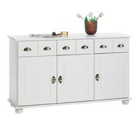 Buffet COLMAR commode bahut vaisselier meuble bas rangement avec 3 tiroirs et 3 portes, en pin massif lasuré blanc