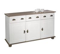 IDIMEX Buffet Colmar Commode bahut vaisselier Meuble Bas Rangement avec 3 tiroirs et 3 Portes battantes, en pin Massif lasuré Blanc et Taupe
