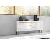 Buffet Commode 160cm Blanc Brillant Chêne Riviera sans Poignée MDF 67493491
