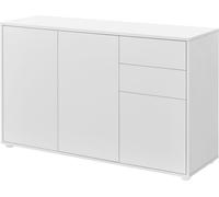 Buffet Commode 74 x 117 x 36 cm avec 2 tiroirs et 3 portes d'armoire Panneau de particules blanc mat