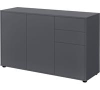 Buffet Commode 74 x 117 x 36 cm avec 2 tiroirs et 3 portes d'armoire Panneau de particules gris foncé mat