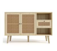 Buffet, Commode avec 1 tiroir et 2 portes magnétiques, pieds en bois massif, étagères réglables, chêne, 120 x 40 x 80cm