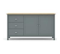 Buffet,commode avec 2 portes et 3 tiroirs coloris vert kaki, chêne - Longueur 150 x Profondeur 40 x Hauteur 80,5 cm - PEGANE - Vert