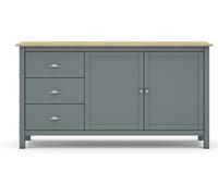 Buffet,commode avec 2 portes et 3 tiroirs coloris vert kaki, chêne - Longueur 150 x Profondeur 40 x Hauteur 80,5 cm - -