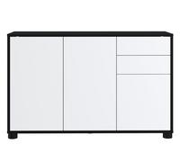 Buffet, Commode avec 3 Portes et 2 tiroirs, Noir Mat/Blanc Mat - Longueur 117 x Hauteur 74 x Profondeur 37.5 cm