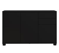 Buffet, Commode avec 3 Portes et 2 tiroirs, Noir mat - Longueur 117 x Hauteur 74 x Profondeur 37.5 cm