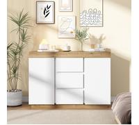 Buffet Commode avec 3 tiroirs et 2 portes, casier, fonction de rangement, pour la chambre et le séjour, E1 chipboard,blanc chêne