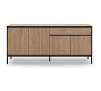 Buffet, commode basse avec 4 portes et 1 tiroir aspect bois coloris chêne et pieds en métal noir - Longueur 180 x Profondeur 40 x Hauteur 80 cm - PEGANE - Noir