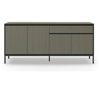 Buffet, commode basse avec 4 portes et 1 tiroir aspect bois coloris Vert foncé et pieds en métal noir - Longueur 180 x Profondeur 40 x Hauteur 80 cm