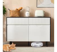 Buffet - Commode blanche - Armoire de cuisine / buffet avec 3 tiroirs et 2 portes - Armoire multi-usages avec séparation réglable - Armoire de cuisine pour salon, cuisine, couloir ou salle à manger (2