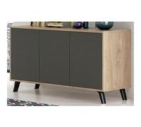 Buffet / commode coloris chene/graphite - Longueur 138 x Profondeur 39.5 x Hauteur 70 cm -PEGANE- Gris G