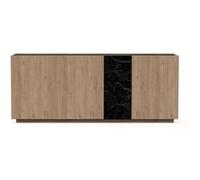 Buffet, commode de rangement aspect bois coloris naturel et effet marbre noir - Longueur 180 x Profondeur 41,8 x Hauteur 78,50 cm - PEGANE - Noir G