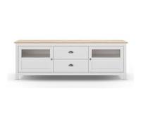 Buffet, commode de rangement avec 2 tiroirs et 2 portes en pin coloris blanc, chêne - Longueur 180 x Profondeur 40 x Hauteur 59,30 cm - PEGANE - Blanc