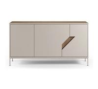 Buffet, commode de rangement avec 3 portes aspect bois coloris chêne, crème - Longueur 150 x Profondeur 40 x Hauteur 80 cm - PEGANE - Bois