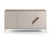 Buffet, commode de rangement avec 3 portes aspect bois coloris chêne, crème - Longueur 150 x Profondeur 40 x Hauteur 80 cm - -